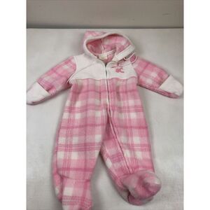 Vtg 70s  Baby Pink Plaid Bunny‎ Fleece Snow Snowsuit 9 Months BX64